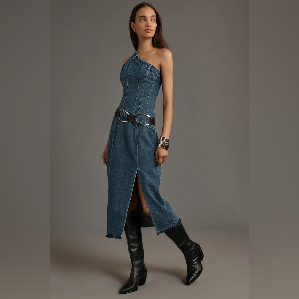 Anthropology One Shoulder Denim Dress